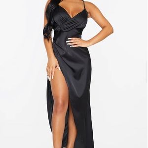 Black Satin Wrap Dress